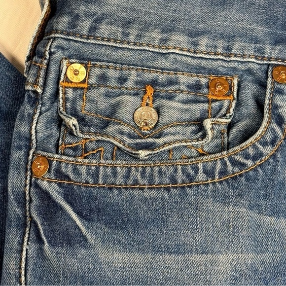 True Religion | Deer Hallow Denim Orange Stitch  Straight Leg Jeans - Picture 13 of 16